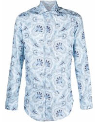 Chemise à manches longues imprimée cachemire bleu clair Etro