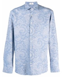 Chemise à manches longues imprimée cachemire bleu clair Etro