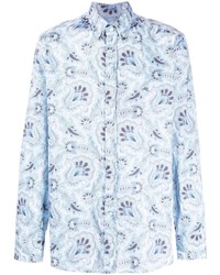 Chemise à manches longues imprimée cachemire bleu clair Etro