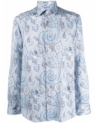 Chemise à manches longues imprimée cachemire bleu clair Etro