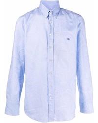 Chemise à manches longues imprimée cachemire bleu clair Etro