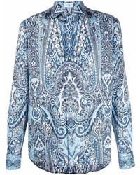 Chemise à manches longues imprimée cachemire bleu clair Etro