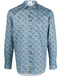 Chemise à manches longues imprimée cachemire bleu clair Etro