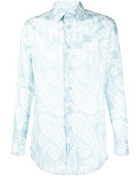 Chemise à manches longues imprimée cachemire bleu clair Etro