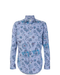 Chemise à manches longues imprimée cachemire bleu clair Etro