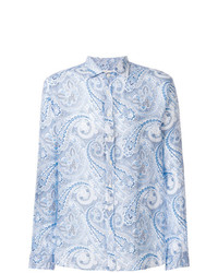 Chemise à manches longues imprimée cachemire bleu clair Etro