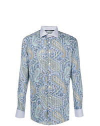 Chemise à manches longues imprimée cachemire bleu clair Etro