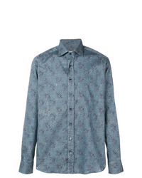 Chemise à manches longues imprimée cachemire bleu clair Etro