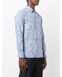 Chemise à manches longues imprimée cachemire bleu clair Etro