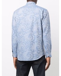 Chemise à manches longues imprimée cachemire bleu clair Etro