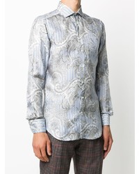 Chemise à manches longues imprimée cachemire bleu clair Etro