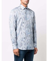 Chemise à manches longues imprimée cachemire bleu clair Etro