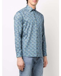 Chemise à manches longues imprimée cachemire bleu clair Etro