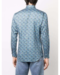 Chemise à manches longues imprimée cachemire bleu clair Etro