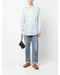 Chemise à manches longues imprimée cachemire bleu clair Etro