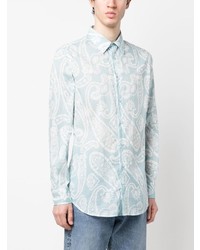 Chemise à manches longues imprimée cachemire bleu clair Etro