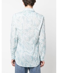 Chemise à manches longues imprimée cachemire bleu clair Etro