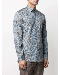 Chemise à manches longues imprimée cachemire bleu clair Etro