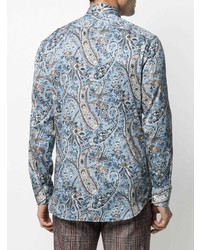 Chemise à manches longues imprimée cachemire bleu clair Etro