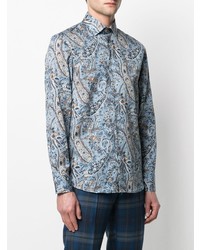 Chemise à manches longues imprimée cachemire bleu clair Etro