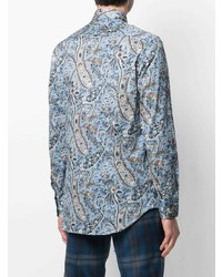 Chemise à manches longues imprimée cachemire bleu clair Etro