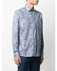 Chemise à manches longues imprimée cachemire bleu clair Etro