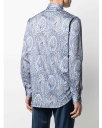 Chemise à manches longues imprimée cachemire bleu clair Etro