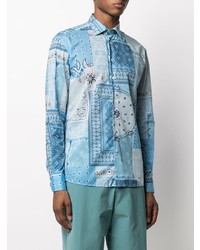 Chemise à manches longues imprimée cachemire bleu clair Etro