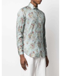 Chemise à manches longues imprimée cachemire bleu clair Etro