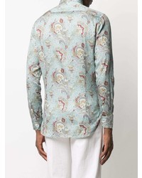 Chemise à manches longues imprimée cachemire bleu clair Etro