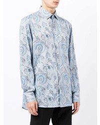 Chemise à manches longues imprimée cachemire bleu clair Etro