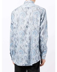 Chemise à manches longues imprimée cachemire bleu clair Etro