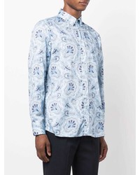 Chemise à manches longues imprimée cachemire bleu clair Etro