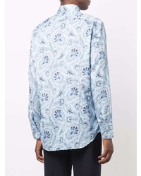 Chemise à manches longues imprimée cachemire bleu clair Etro