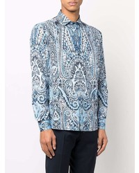 Chemise à manches longues imprimée cachemire bleu clair Etro