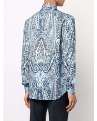 Chemise à manches longues imprimée cachemire bleu clair Etro