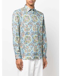 Chemise à manches longues imprimée cachemire bleu clair Etro