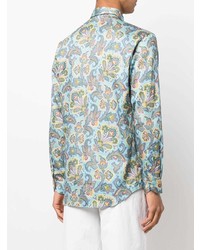 Chemise à manches longues imprimée cachemire bleu clair Etro