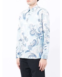 Chemise à manches longues imprimée cachemire bleu clair Etro