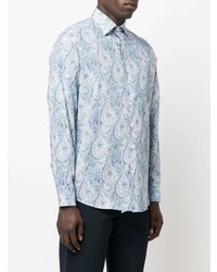 Chemise à manches longues imprimée cachemire bleu clair Etro