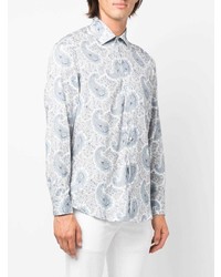 Chemise à manches longues imprimée cachemire bleu clair Etro