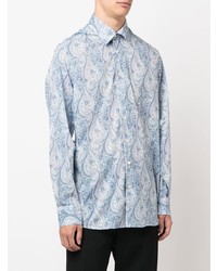 Chemise à manches longues imprimée cachemire bleu clair Etro