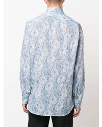 Chemise à manches longues imprimée cachemire bleu clair Etro