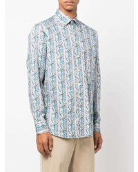 Chemise à manches longues imprimée cachemire bleu clair Etro