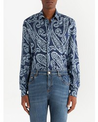 Chemise à manches longues imprimée cachemire bleu clair Etro