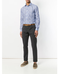 Chemise à manches longues imprimée cachemire bleu clair Etro