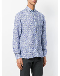 Chemise à manches longues imprimée cachemire bleu clair Etro