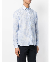 Chemise à manches longues imprimée cachemire bleu clair Etro