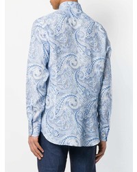 Chemise à manches longues imprimée cachemire bleu clair Etro