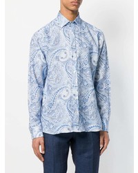 Chemise à manches longues imprimée cachemire bleu clair Etro